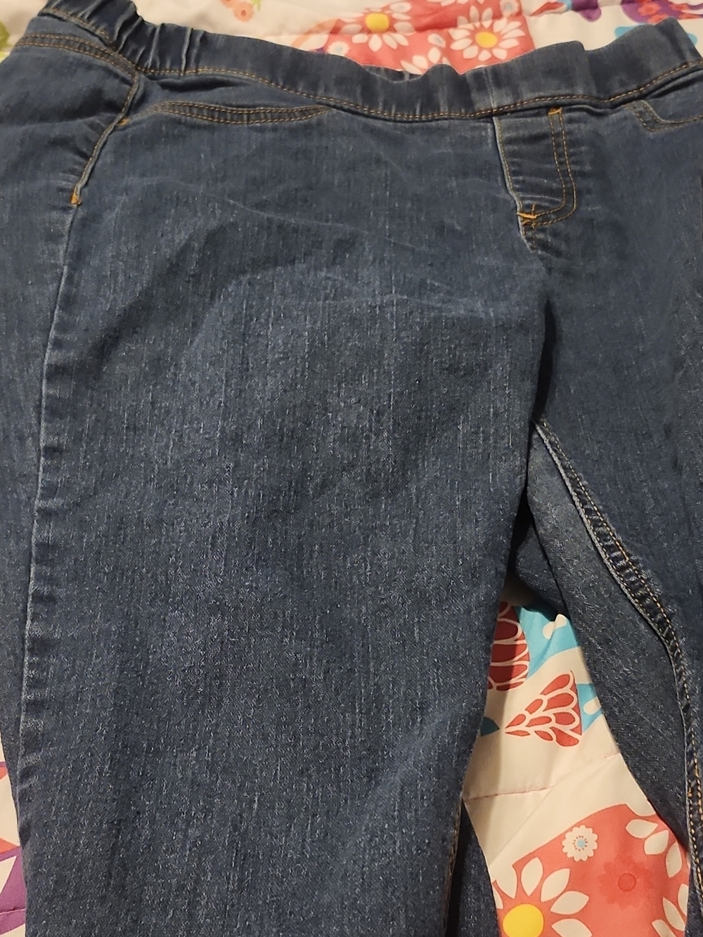 Women's Elastic Waist Dark Blue Denim Jeans